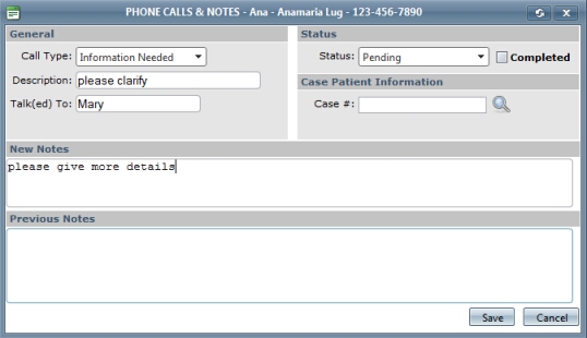 add new call-new call form