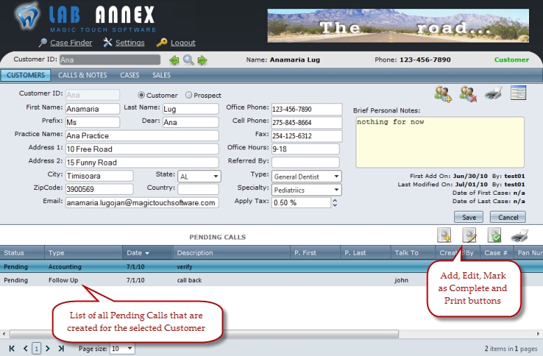 pending calls on customer form