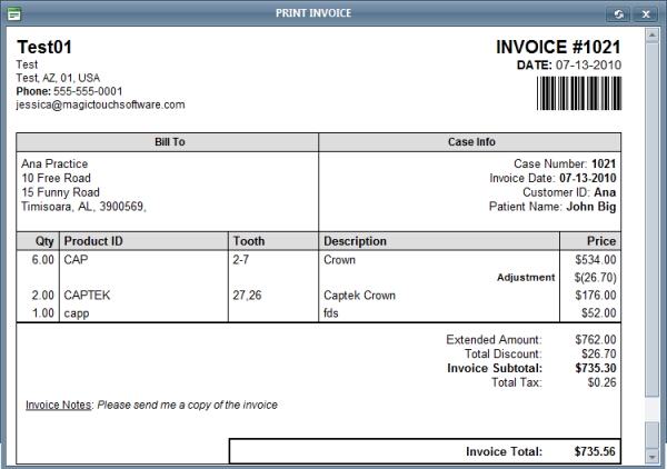 printed invoice